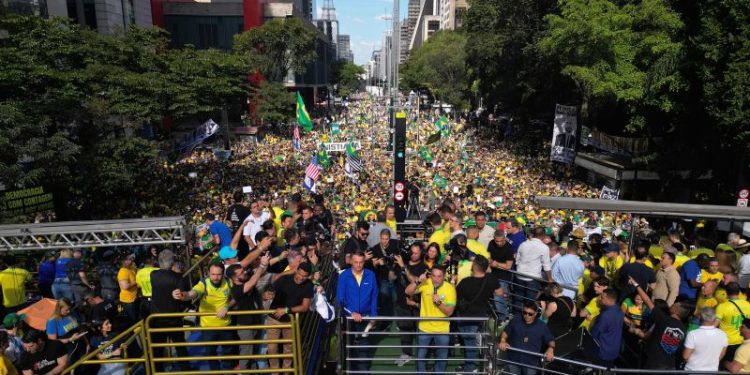 Brazil ex-leader Bolsonaro rallies thousands of supporters to protest his trial over alleged plot to overturn election